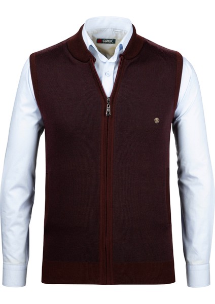 Erkek Triko Yelek Fermuarlı Cepli Çelik Örgü Triko Klasik Kalıp - 5015J