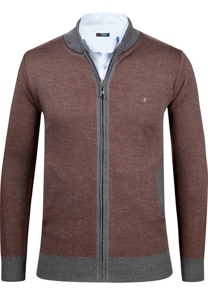 Erkek Triko Ceket Fermuarlı Cep Detaylı Desenli Kol ve Bel Lastikli Çelik Örgü - 5015K