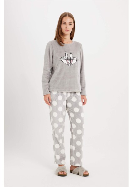 Fall in Love Looney Tunes Pijama Takım Welsoft Pelüş Bisiklet Yaka Uzun Kollu Üst Desenli Alt C5482AX24AU