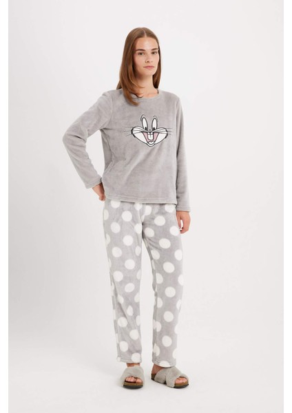 Fall in Love Looney Tunes Pijama Takım Welsoft Pelüş Bisiklet Yaka Uzun Kollu Üst Desenli Alt C5482AX24AU fiyatları