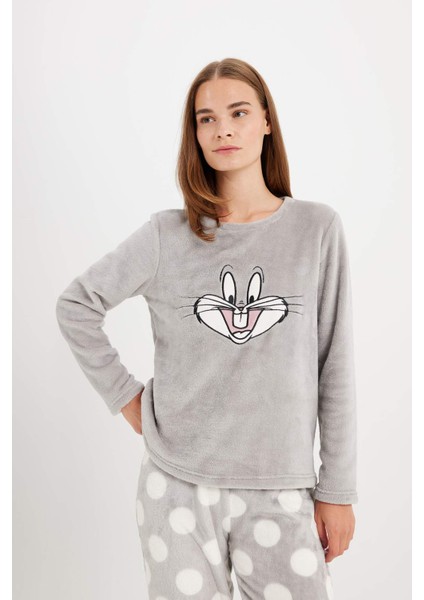 Fall in Love Looney Tunes Pijama Takım Welsoft Pelüş Bisiklet Yaka Uzun Kollu Üst Desenli Alt C5482AX24AU fırsatları