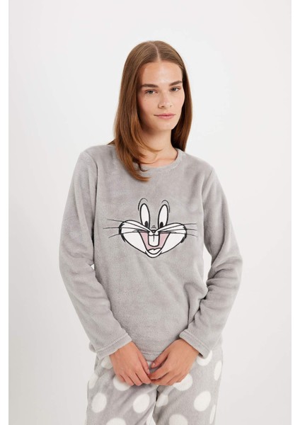 Fall in Love Looney Tunes Pijama Takım Welsoft Pelüş Bisiklet Yaka Uzun Kollu Üst Desenli Alt C5482AX24AU indirimleri