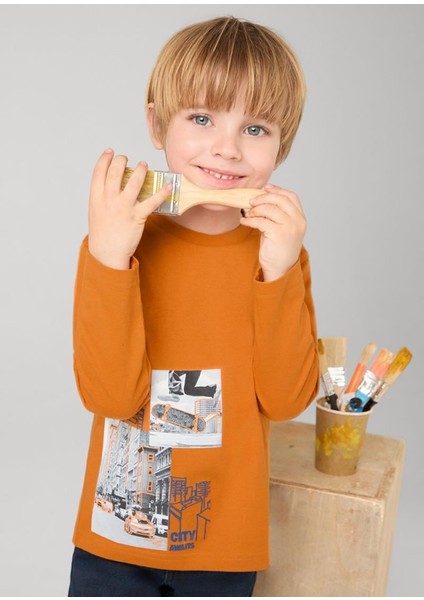 04-09 Yaş Erkek Çocuk Tarçın Renk Carrot Uzun Kol T-Shırt