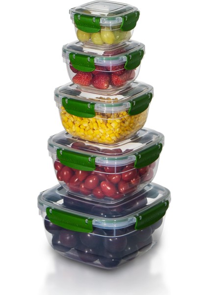 5'li Set Master Kare Saklama Kabı (275 ml - 500 ml - 900 ml - 1500 ml - 2400 Ml)