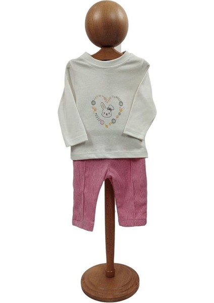Kız Bebek Takım Yünlü Ekose Ceket Sweat Fitilli Pantolon