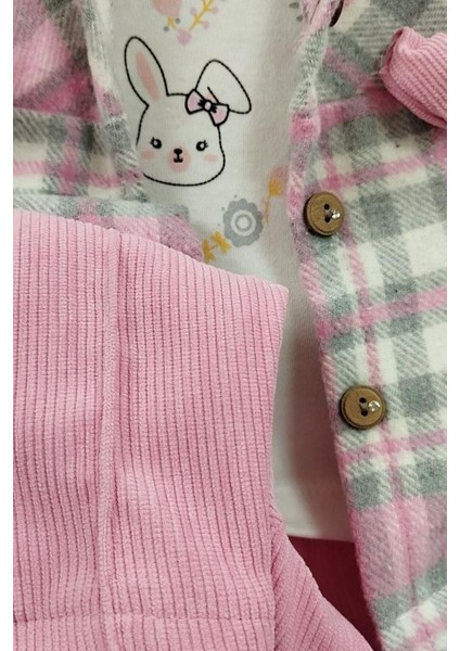 Kız Bebek Takım Yünlü Ekose Ceket Sweat Fitilli Pantolon