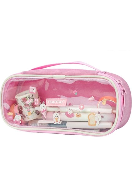 Büyük Kapasiteli Taşınabilir Şeffaf Kalem Çantası, Yüksek Görünümlü Kırtasiye Kutusu, Basit Ortaokul Kız Kalem Kutusu Öğrencisi (Yurt Dışından)