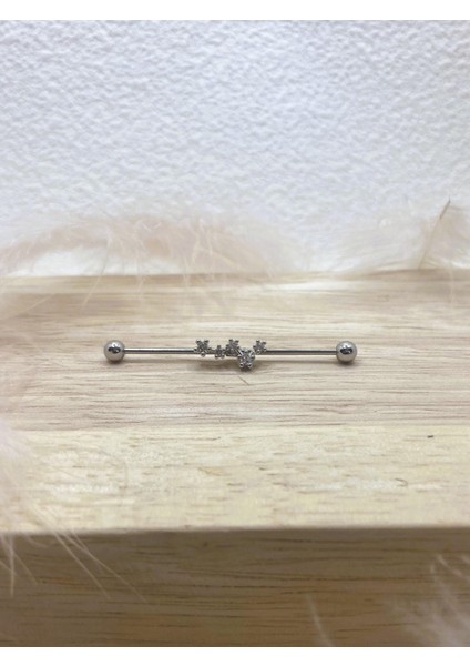 Cerrahi Çelik Gümüş Rengi Industrial Köprü Piercing Küpe