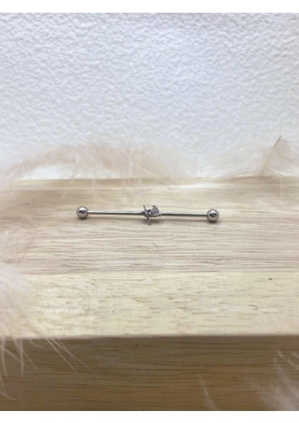 Cerrahi Çelik Gümüş Rengi Industrial Köprü Piercing Küpe