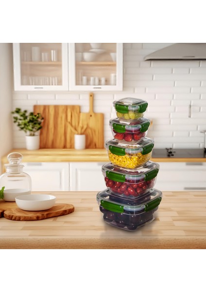 5'li Set Master Kare Saklama Kabı (275 ml - 500 ml - 900 ml - 1500 ml - 2400 Ml)