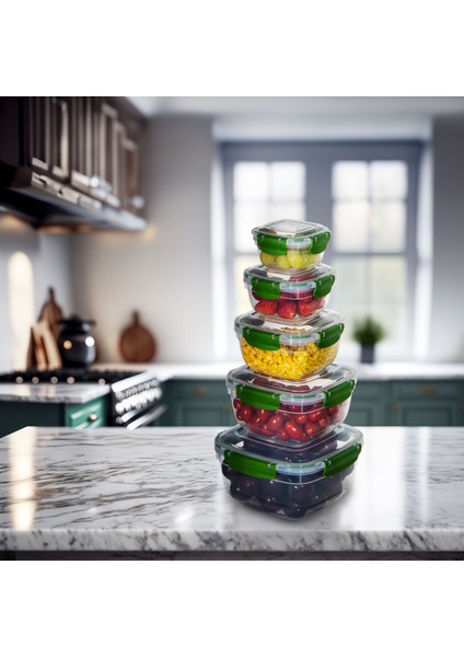 5'li Set Master Kare Saklama Kabı (275 ml - 500 ml - 900 ml - 1500 ml - 2400 Ml)