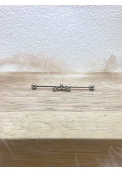 Cerrahi Çelik Gümüş Rengi Industrial Köprü Piercing Küpe