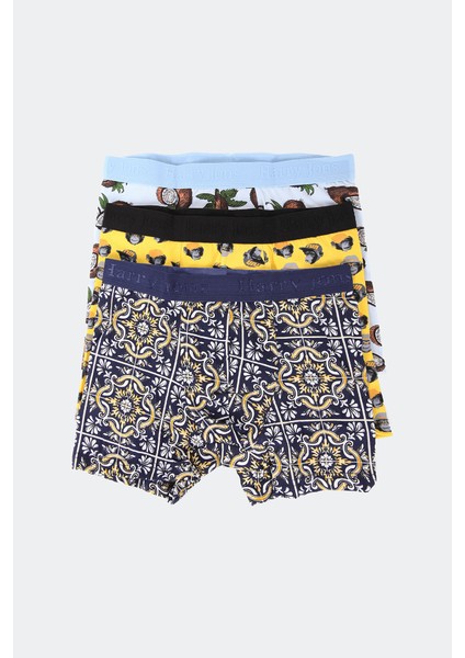 Erkek 3'lü Desenli Renkli Pamuklu Premium Paket Boxer