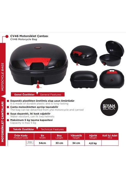 CV46 Lite Motosiklet Arka Çanta Geniş Depolama Alanı ve Suya Dayanıklı Tasarım fiyatları