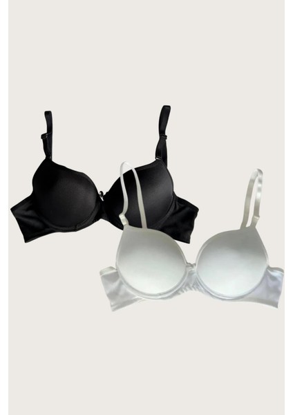 Aria's Closet Siyah-Beyaz 2'li Mikro Kumaş Push Up Dolgulu Balenli Günlük Destekli Sütyen modelleri