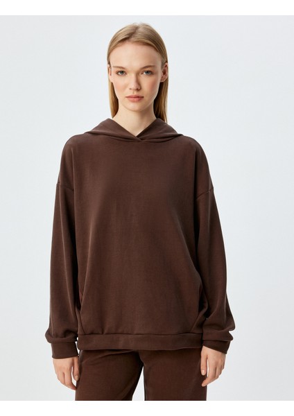 Basic Kapüşonlu Spor Sweatshirt Cep Detaylı