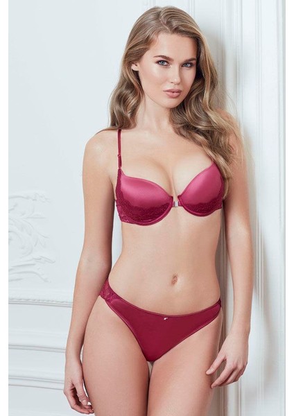 Aria's Closet Balenli Destekli Dolgulu Önden Açılan Sırt Detaylı Dantelli Sütyen ve Slip Takım modelleri