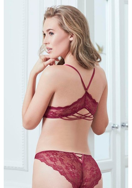 Aria's Closet Balenli Destekli Dolgulu Önden Açılan Sırt Detaylı Dantelli Sütyen ve Slip Takım fırsatları