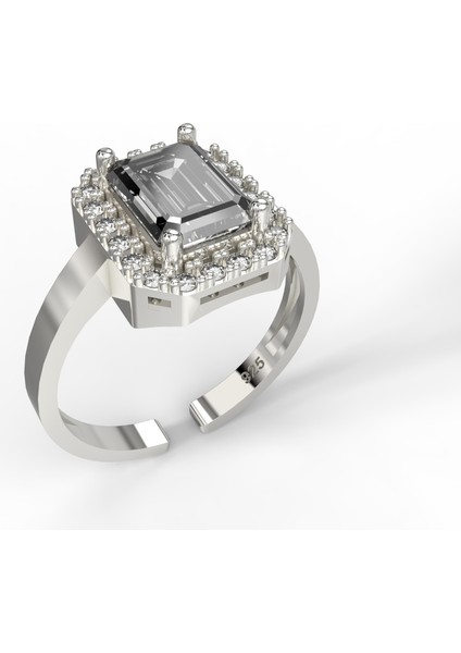 925 Ayar Zirkon Taşlı Rodyum Ayarlanabilir Baget Gümüş Yüzük