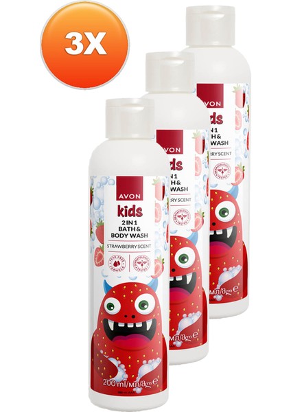 Kids Çocuklar İçin Çilek Kokulu Banyo ve Vücut Yıkama 200 ml x 3 adet fiyatları