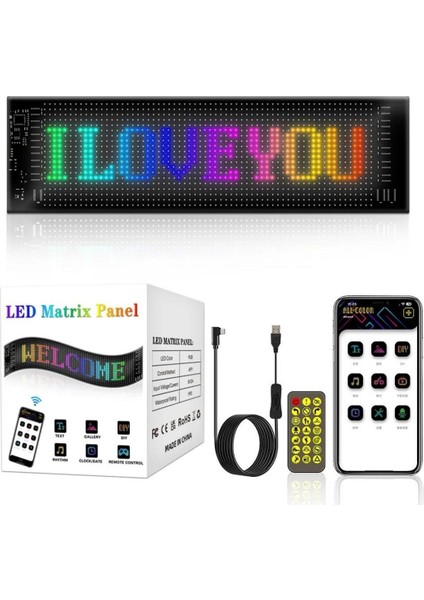 LED Matrix Panel Dijital Kayar Rgb Ekran Kumandalı Mobil Uygulamalı Araç Ofis Iş