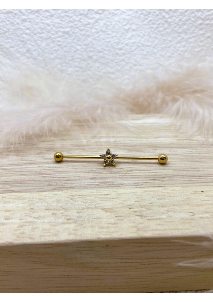 Cerrahi Çelik Altın Rengi Industrial Köprü Piercing Küpe