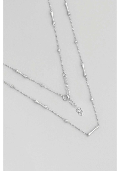 Minimal Dizayn 18 Ayar Beyaz Altın Kaplama 45 cm Gümüş Zincir Kolye