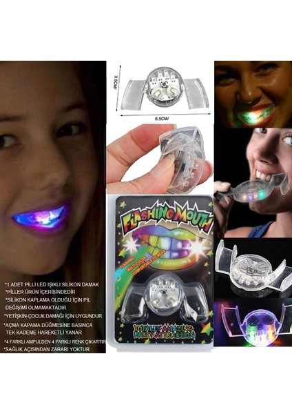 Halloween Retro Karışık Renk LED Işıklı Şeffaf Silikon Ağız Damak 1 Adet