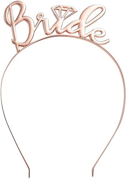 Metal Rose Gold Renk Tek Taş Bride Yazılı Bekarlığa Veda Tacı modelleri