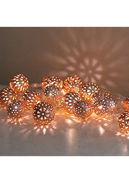 4 mt 20 Ampullü Metal Bakır Renk Top Şekilli Pilli LED Işık Gün Işığı Renk fiyatları