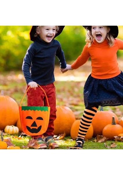 Halloween Balkabağıtemalı Keçe Hediye Şeker Koyma Çantası 16X19 cm 5 Adet fiyatları