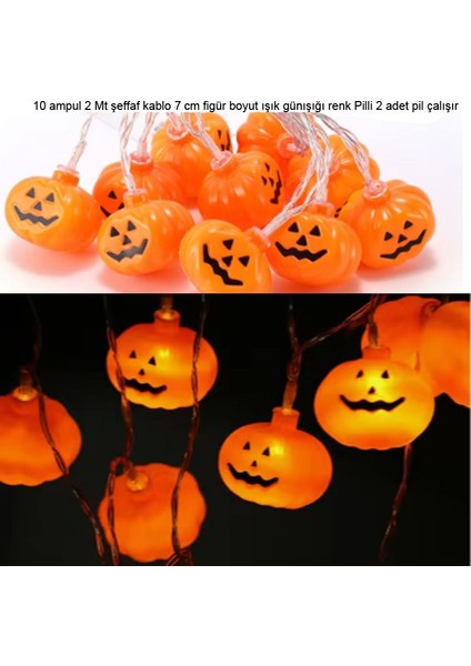 2 mt 10 Ampul Plastik Turuncu Halloween Balkabağı Şekilli Pilli LED Işık Gün Işığı Renk