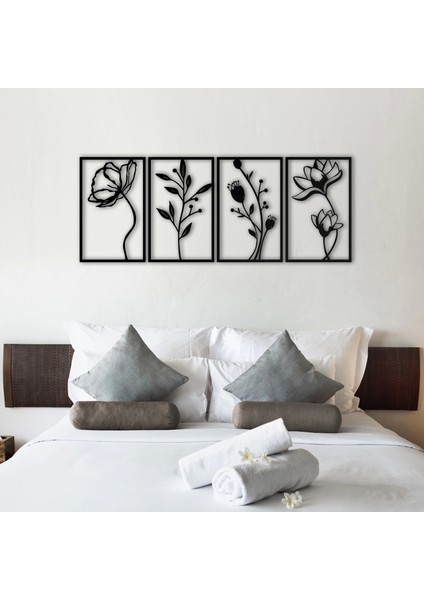 Çiçek 4 Parça Metal Dekoratif Tablo