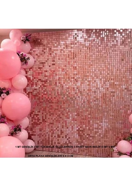 3 Adet Rosegold Renk Fon Perdesi Folyo Dekor Süsü 2x1 mt Retro