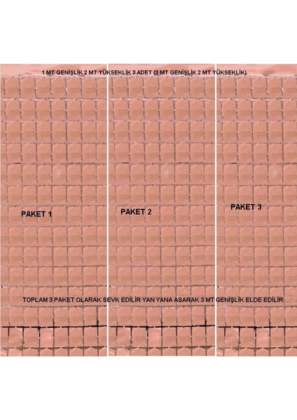 3 Adet Rosegold Renk Fon Perdesi Folyo Dekor Süsü 2x1 mt Retro fiyatları