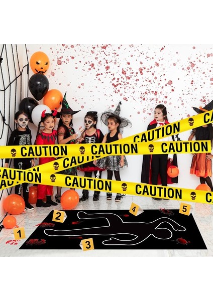 Halloween Plastik Caution Dikkat Yazılı Sarı Renk Emniyet Şeridi 6 mt
