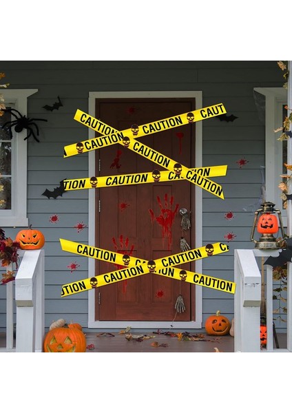 Halloween Plastik Caution Dikkat Yazılı Sarı Renk Emniyet Şeridi 6 mt fiyatları