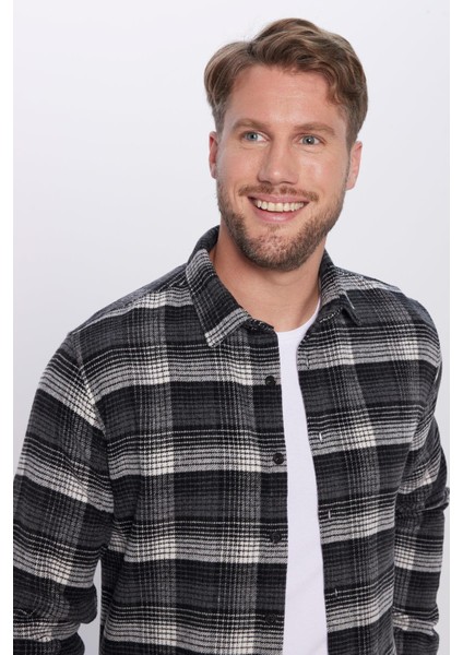 Erkek Slim Fit Dar Kesim Oduncu Kareli Kışlık Gömlek