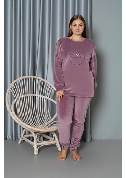 Eflatun Büyük Beden Kadife Pijama Takımı