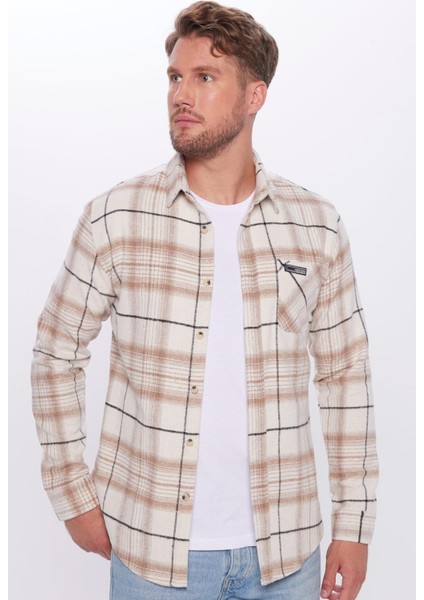 Erkek Slim Fit Dar Kesim Oduncu Tek Cep Kareli Kışlık Gömlek
