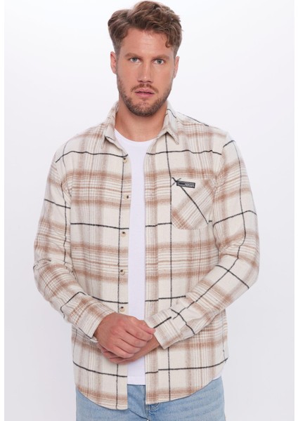 Erkek Slim Fit Dar Kesim Oduncu Tek Cep Kareli Kışlık Gömlek