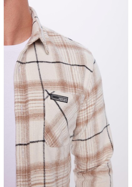 Erkek Slim Fit Dar Kesim Oduncu Tek Cep Kareli Kışlık Gömlek