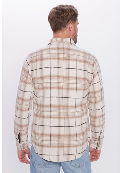 Erkek Slim Fit Dar Kesim Oduncu Tek Cep Kareli Kışlık Gömlek
