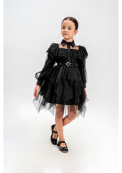 Wednesday Kostüm Kız Çocuk Elbise