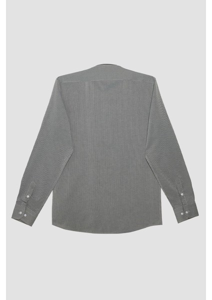 Erkek Modern Fit Dar Kesim Pamuklu Kolay Ütü Armürlü Gri Gömlek modelleri