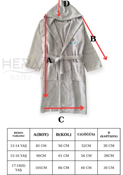 Kapüşonlu ve Kemerli Pamuklu Erkek-Kız Genç Çocuk Bornozu