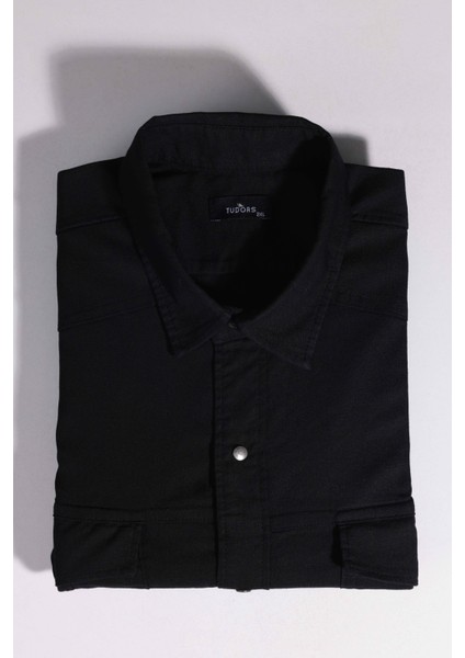 Büyük Beden Uzun Kollu Yıkamalı Çift Cepli Armürlü Denim Siyah Erkek Gömlek fiyatları