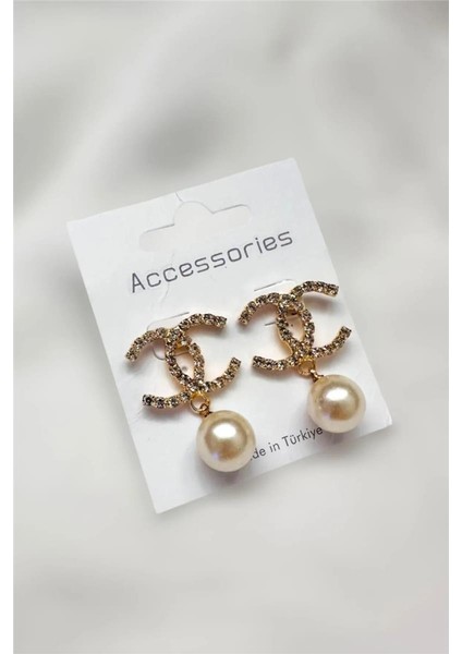 Incili Taşlı Chan Küpe Gold