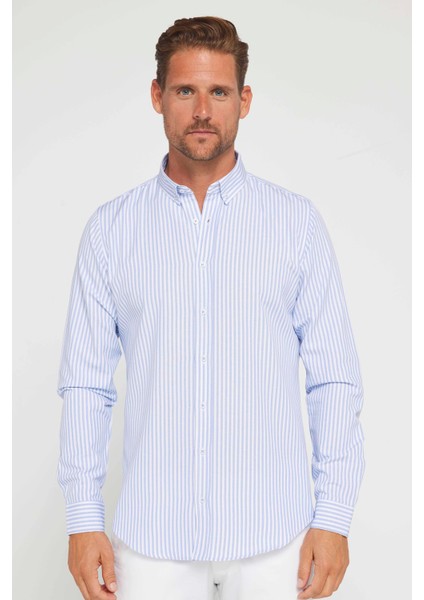 Slim Fit Uzun Kol Çizgili Yaka Düğmeli Erkek Gömlek fiyatları