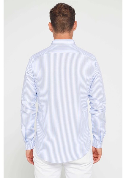 Slim Fit Uzun Kol Çizgili Yaka Düğmeli Erkek Gömlek indirimleri